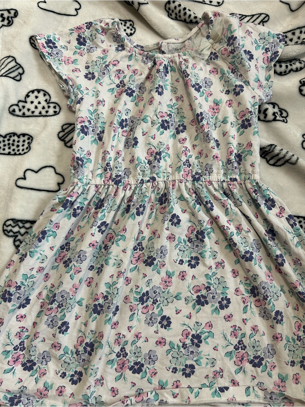 Girls Floral Cotton Dress - Pink & Blue